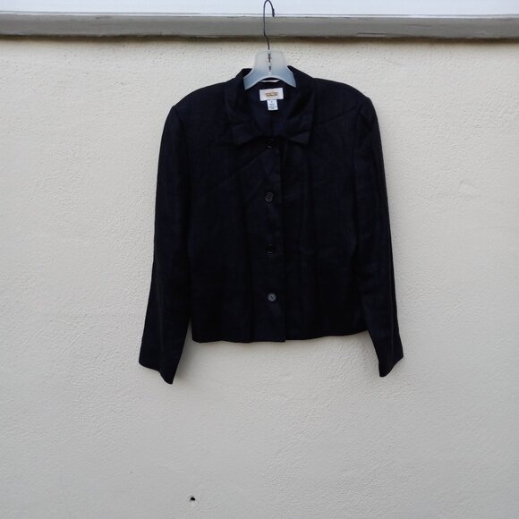 Minimalist Black Irish Linen 90s Style Boxy Jacket 90s Capsule Careerwear - Picture 1 of 12